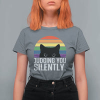 Rainbow Black Cat LGBT Pride T Shirt For Women Judging You Silently