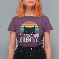 Rainbow Black Cat LGBT Pride T Shirt For Women Judging You Silently