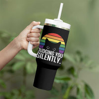 Rainbow Black Cat LGBT Pride Tumbler With Handle Judging You Silently