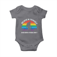 Retro Rainbow Bigfoot Baby Onesie Believe In Yourself Even When Others Don't