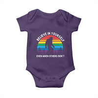 Retro Rainbow Bigfoot Baby Onesie Believe In Yourself Even When Others Don't