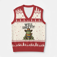 Pride Frog LGBT Rainbow V-Neck Knit Sweater Vest Well Sheeyit Country Western