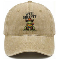 Pride Frog LGBT Rainbow Washed Cotton Baseball Cap Well Sheeyit Country Western