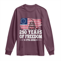 250 Years Of Freedom Long Sleeve Shirt Gadsden Flag American Patriot US