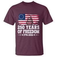 250 Years Of Freedom T Shirt Gadsden Flag American Patriot US