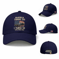 America Turns 250 I Turn 50 1976 50th Birthday Baseball Cap Retro 70s Muscle Car Lover