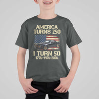 America Turns 250 I Turn 50 1976 50th Birthday T Shirt For Kid Retro 70s Muscle Car Lover