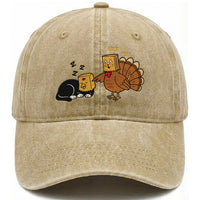 Funny Thanksgiving Washed Cotton Baseball Cap Turkey Fake Cat Meow