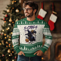 F Caw F Black Crow Halloween Meme Ugly Christmas Sweater - Wonder Print Shop