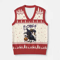 F Caw F Black Crow Halloween Meme V-Neck Knit Sweater Vest - Wonder Print Shop