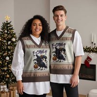 F Caw F Black Crow Halloween Meme V-Neck Knit Sweater Vest - Wonder Print Shop