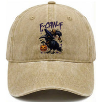 F Caw F Black Crow Halloween Meme Washed Cotton Baseball Cap
