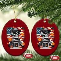 Patriotic Trucker Skeleton American Flag Ceramic Ornament - Wonder Print Shop