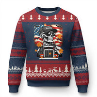Patriotic Trucker Skeleton American Flag Ugly Christmas Sweater - Wonder Print Shop