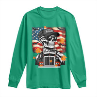 Patriotic Trucker Skeleton American Flag Long Sleeve Shirt - Wonder Print Shop