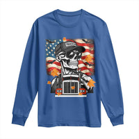 Patriotic Trucker Skeleton American Flag Long Sleeve Shirt - Wonder Print Shop