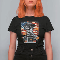 Patriotic Trucker Skeleton American Flag T Shirt For Women - Wonder Print Shop