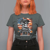 Patriotic Trucker Skeleton American Flag T Shirt For Women - Wonder Print Shop