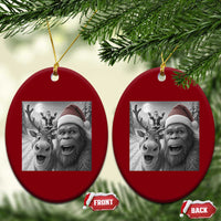 Funny Bigfoot Selfie Xmas Ceramic Ornament Santa Reindeer Sasquatch Xmas - Wonder Print Shop
