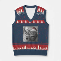 Funny Bigfoot Selfie Xmas V-Neck Knit Sweater Vest Santa Reindeer Sasquatch Xmas - Wonder Print Shop