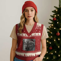 Funny Bigfoot Selfie Xmas V-Neck Knit Sweater Vest Santa Reindeer Sasquatch Xmas - Wonder Print Shop