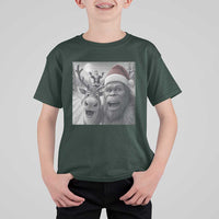 Funny Bigfoot Selfie Christmas T Shirt For Kid Santa Reindeer Sasquatch Xmas - Wonder Print Shop