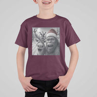 Funny Bigfoot Selfie Christmas T Shirt For Kid Santa Reindeer Sasquatch Xmas - Wonder Print Shop