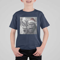 Funny Bigfoot Selfie Christmas T Shirt For Kid Santa Reindeer Sasquatch Xmas - Wonder Print Shop