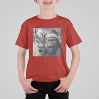 Funny Bigfoot Selfie Christmas T Shirt For Kid Santa Reindeer Sasquatch Xmas - Wonder Print Shop