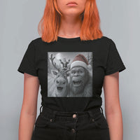 Funny Bigfoot Selfie Christmas T Shirt For Women Santa Reindeer Sasquatch Xmas - Wonder Print Shop