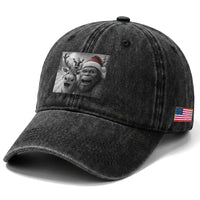 Funny Bigfoot Selfie Christmas Washed Cotton Baseball Cap Santa Reindeer Sasquatch Xmas