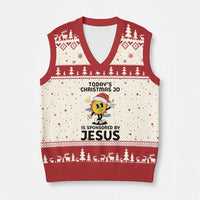 Funny Jesus Christian Xmas V-Neck Knit Sweater Vest Today Is Good Mood Is Sponsored By Jesus - Wonder Print Shop