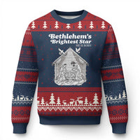 Nativity Scene Ugly Christmas Sweater Brightest Star of Bethlehem He Is Born Christian Xmas - Wonder Print Shop