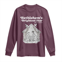 Nativity Scene Long Sleeve Shirt Brightest Star of Bethlehem He Is Born Christian Christmas - Wonder Print Shop