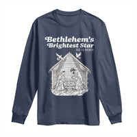 Nativity Scene Long Sleeve Shirt Brightest Star of Bethlehem He Is Born Christian Christmas - Wonder Print Shop