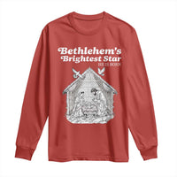 Nativity Scene Long Sleeve Shirt Brightest Star of Bethlehem He Is Born Christian Christmas - Wonder Print Shop