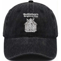 Nativity Scene Washed Cotton Baseball Cap Brightest Star of Bethlehem He Is Born Christian Christmas