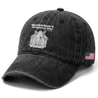 Nativity Scene Washed Cotton Baseball Cap Brightest Star of Bethlehem He Is Born Christian Christmas