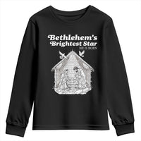 Nativity Scene Youth Sweatshirt Brightest Star of Bethlehem He Is Born Christian Christmas - Wonder Print Shop