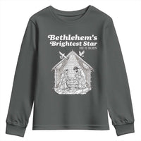 Nativity Scene Youth Sweatshirt Brightest Star of Bethlehem He Is Born Christian Christmas - Wonder Print Shop