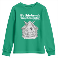 Nativity Scene Youth Sweatshirt Brightest Star of Bethlehem He Is Born Christian Christmas - Wonder Print Shop