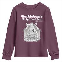 Nativity Scene Youth Sweatshirt Brightest Star of Bethlehem He Is Born Christian Christmas - Wonder Print Shop