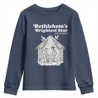 Nativity Scene Youth Sweatshirt Brightest Star of Bethlehem He Is Born Christian Christmas - Wonder Print Shop