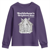 Nativity Scene Youth Sweatshirt Brightest Star of Bethlehem He Is Born Christian Christmas - Wonder Print Shop