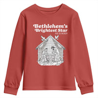 Nativity Scene Youth Sweatshirt Brightest Star of Bethlehem He Is Born Christian Christmas - Wonder Print Shop