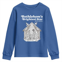 Nativity Scene Youth Sweatshirt Brightest Star of Bethlehem He Is Born Christian Christmas - Wonder Print Shop