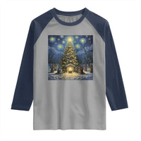 Nativity Scene Raglan Shirt Christmas Starry Night Christian Jesus Baby Jesus Holiday - Wonder Print Shop