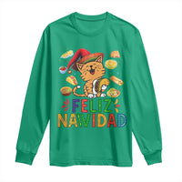 Funny Mexican Cat Christmas Long Sleeve Shirt Feliz Navidad Sombrero Kitty Xmas - Wonder Print Shop