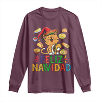 Funny Mexican Cat Christmas Long Sleeve Shirt Feliz Navidad Sombrero Kitty Xmas - Wonder Print Shop