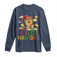 Funny Mexican Cat Christmas Long Sleeve Shirt Feliz Navidad Sombrero Kitty Xmas - Wonder Print Shop